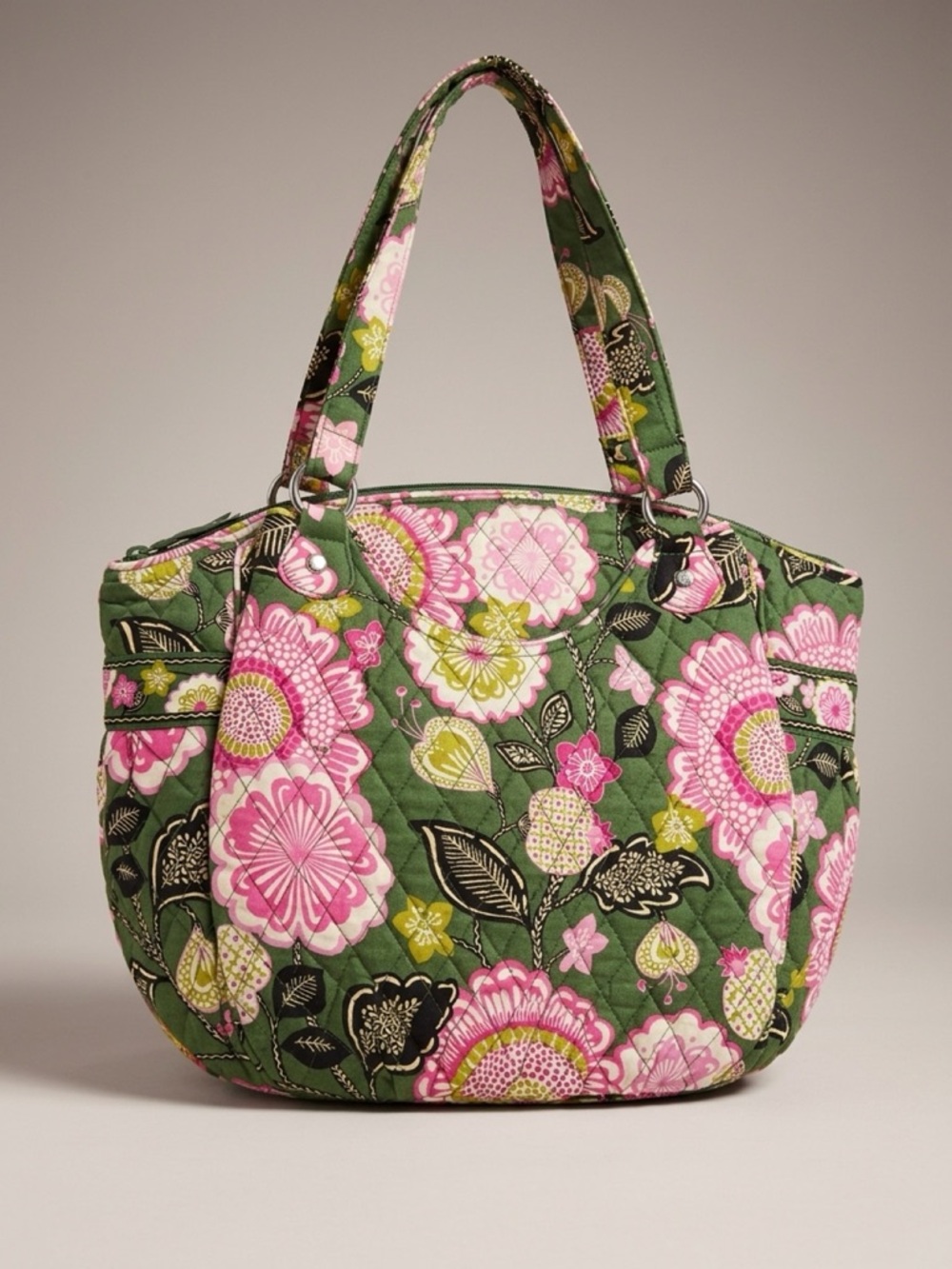 Vera Bradley Olivia Pink Quilted Floral Tote Bag in Green and Pink